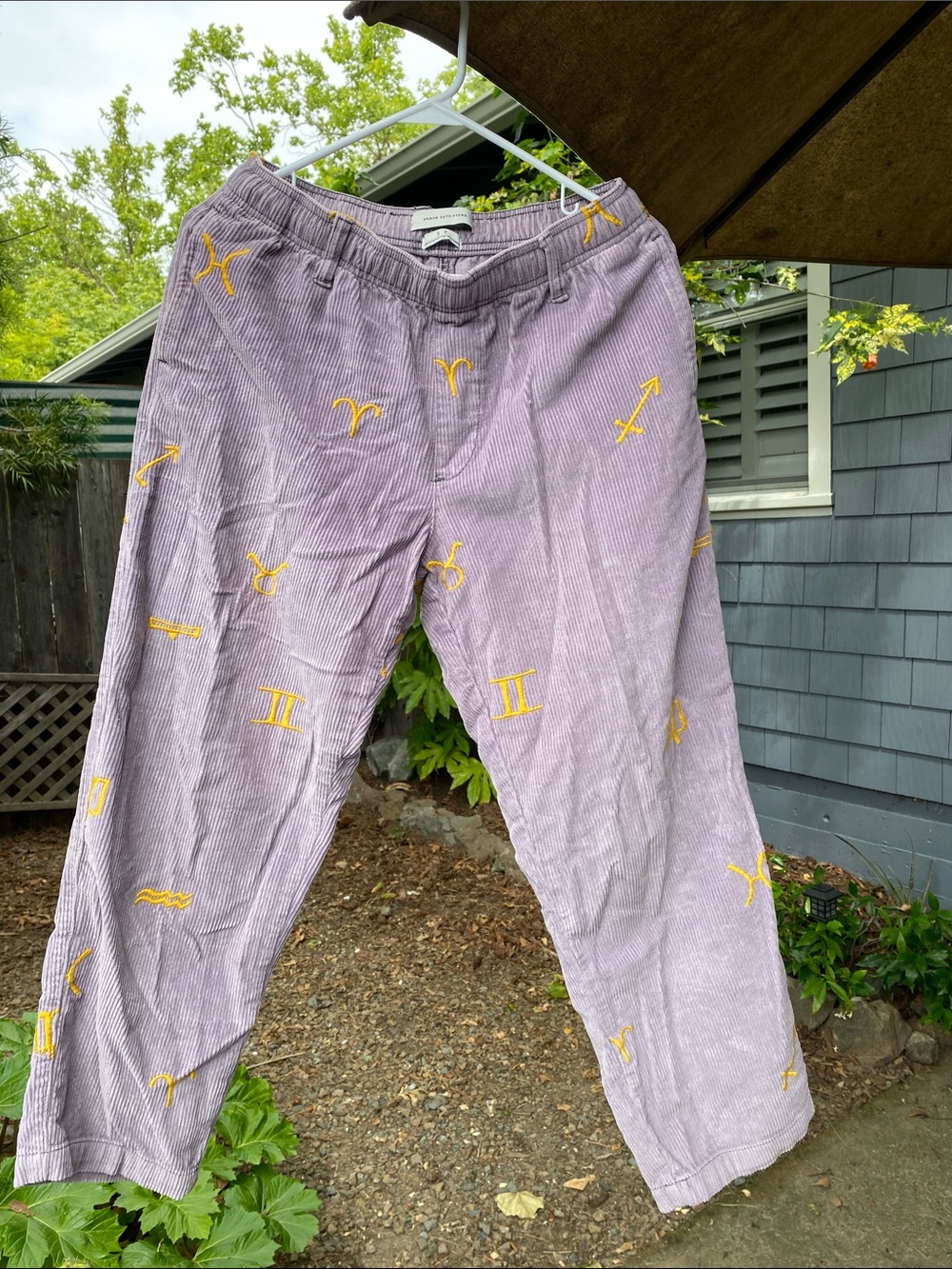 Urban Outfitters S corduroy pants lilac & zodiac embroidered 💯% cotton READ desc